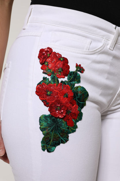 White Floral Sequined GIRLY Denim Jeans-Dolce & Gabbana-LabelTerrace.com
