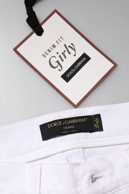 White Floral Sequined GIRLY Denim Jeans-Dolce & Gabbana-LabelTerrace.com