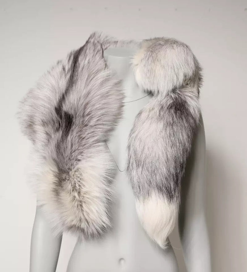 White Fox Fur Neck Wrap Warmer Winter Scarf-Dolce & Gabbana-LabelTerrace.com