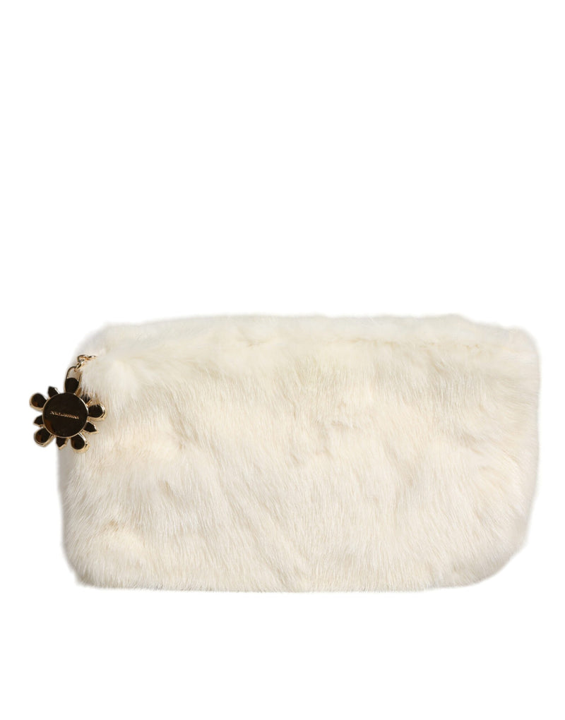 White Fur Handbag Clutch Purse Pouch Bag-Dolce & Gabbana-LabelTerrace.com