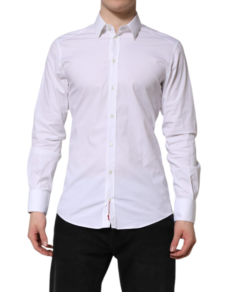 White GOLD Cotton Dress Formal Shirt-Dolce & Gabbana-LabelTerrace.com