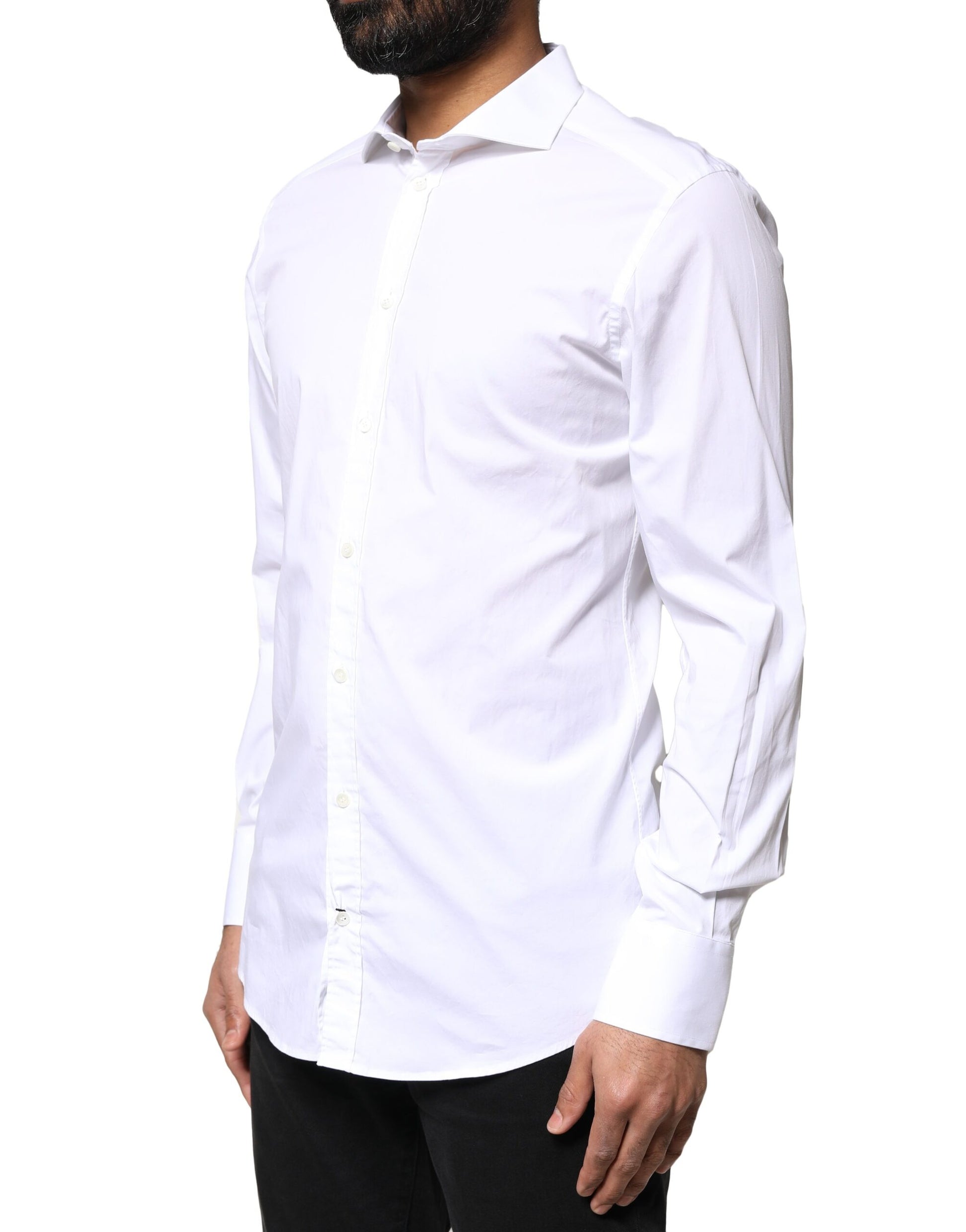 White GOLD Cotton Long Sleeves Dress Shirt-Dolce & Gabbana-LabelTerrace.com