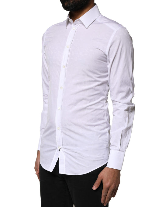 White GOLD Cotton Long Sleeves Dress Shirt-Dolce & Gabbana-LabelTerrace.com