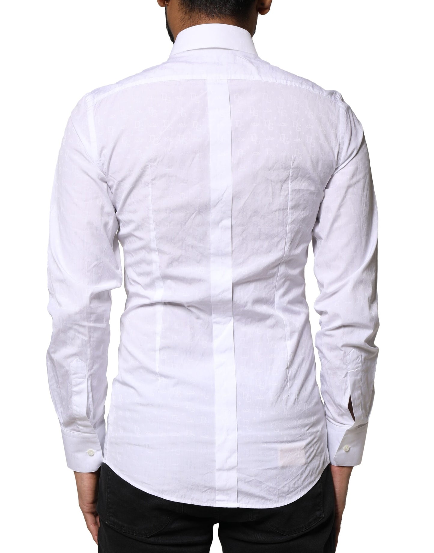 White GOLD Cotton Long Sleeves Dress Shirt-Dolce & Gabbana-LabelTerrace.com