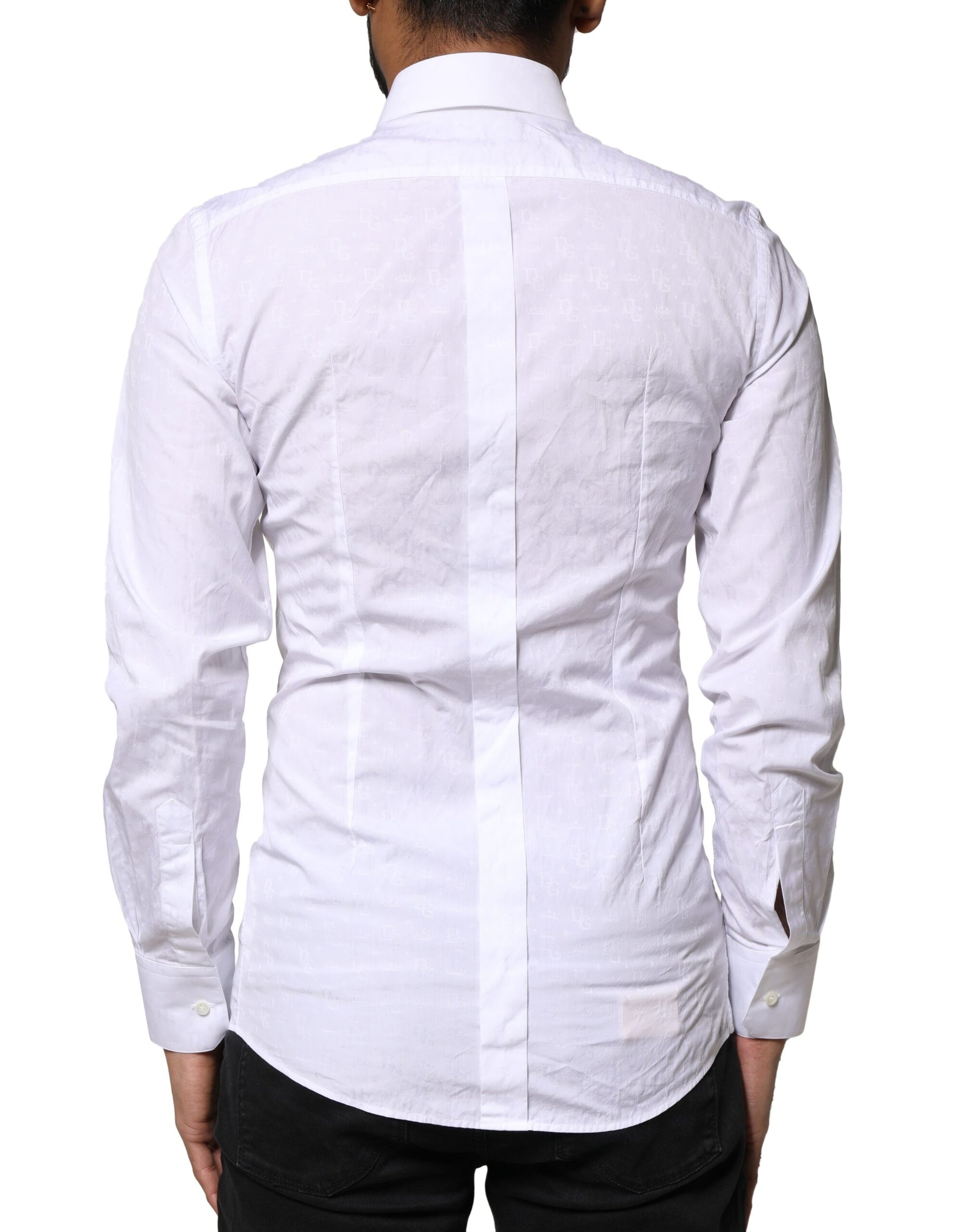 White GOLD Cotton Long Sleeves Dress Shirt-Dolce & Gabbana-LabelTerrace.com