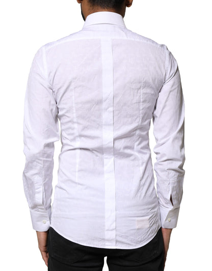White GOLD Cotton Long Sleeves Dress Shirt-Dolce & Gabbana-LabelTerrace.com