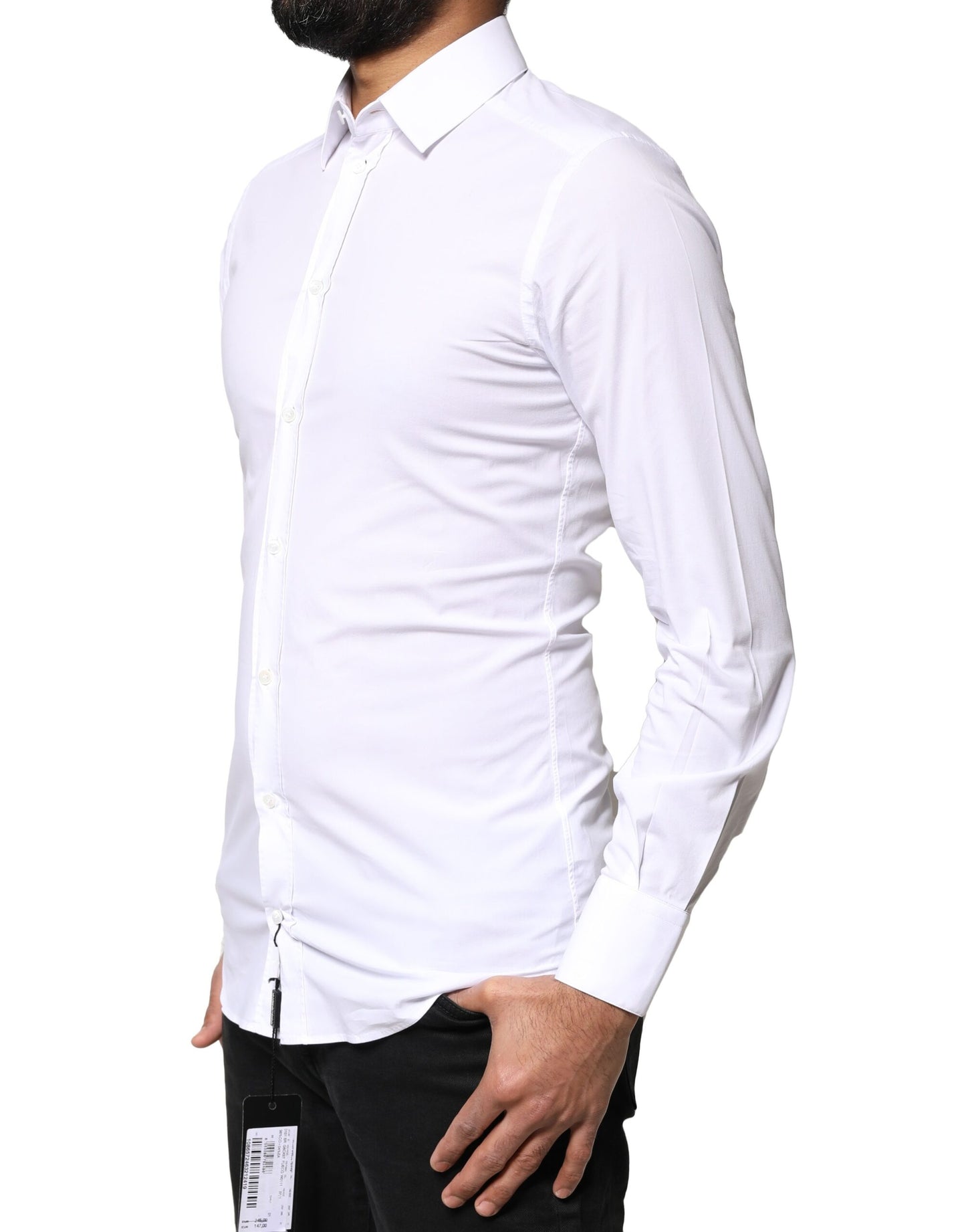 White GOLD Cotton Long Sleeves Dress Shirt-Dolce & Gabbana-LabelTerrace.com
