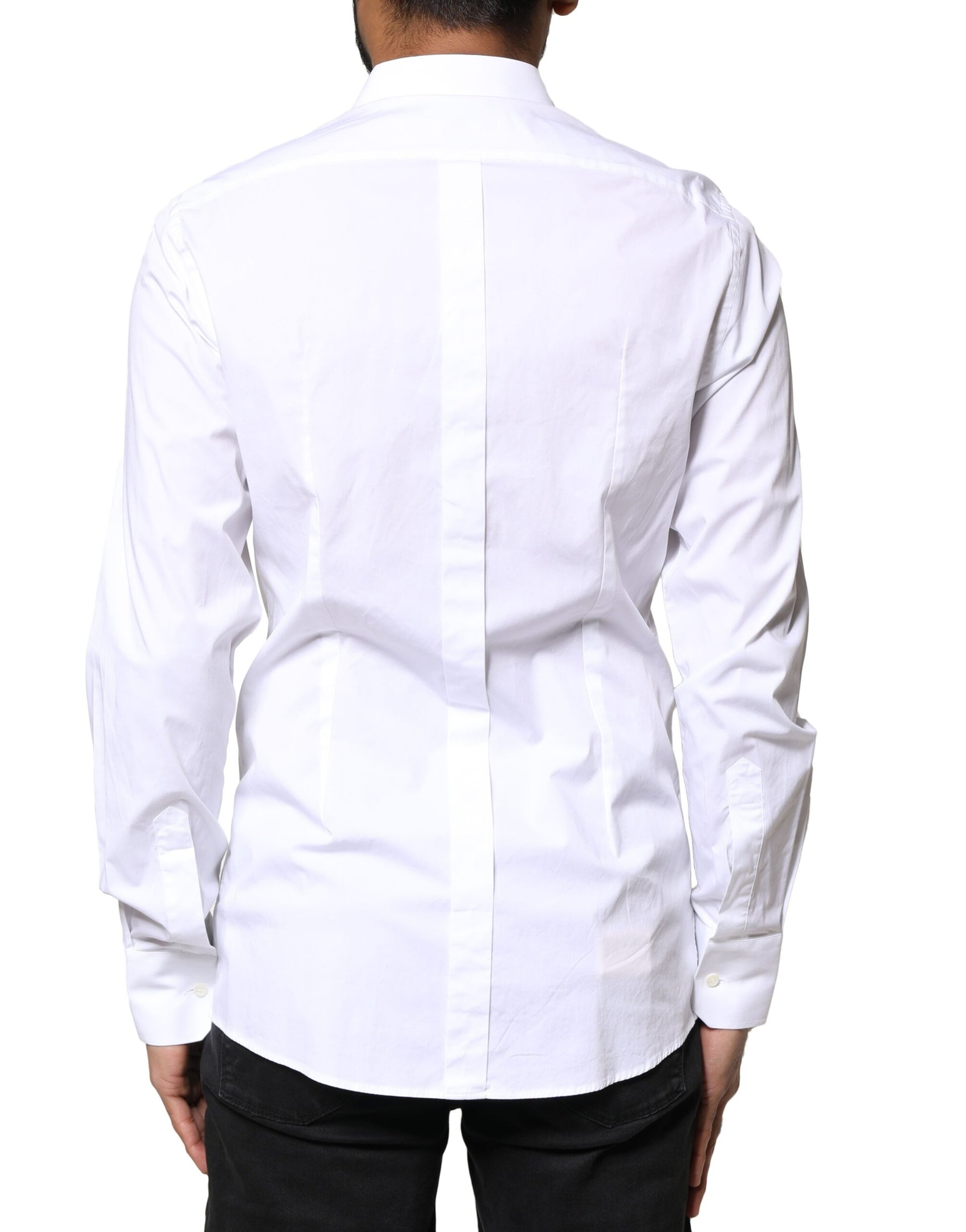 White GOLD Cotton Long Sleeves Dress Shirt-Dolce & Gabbana-LabelTerrace.com