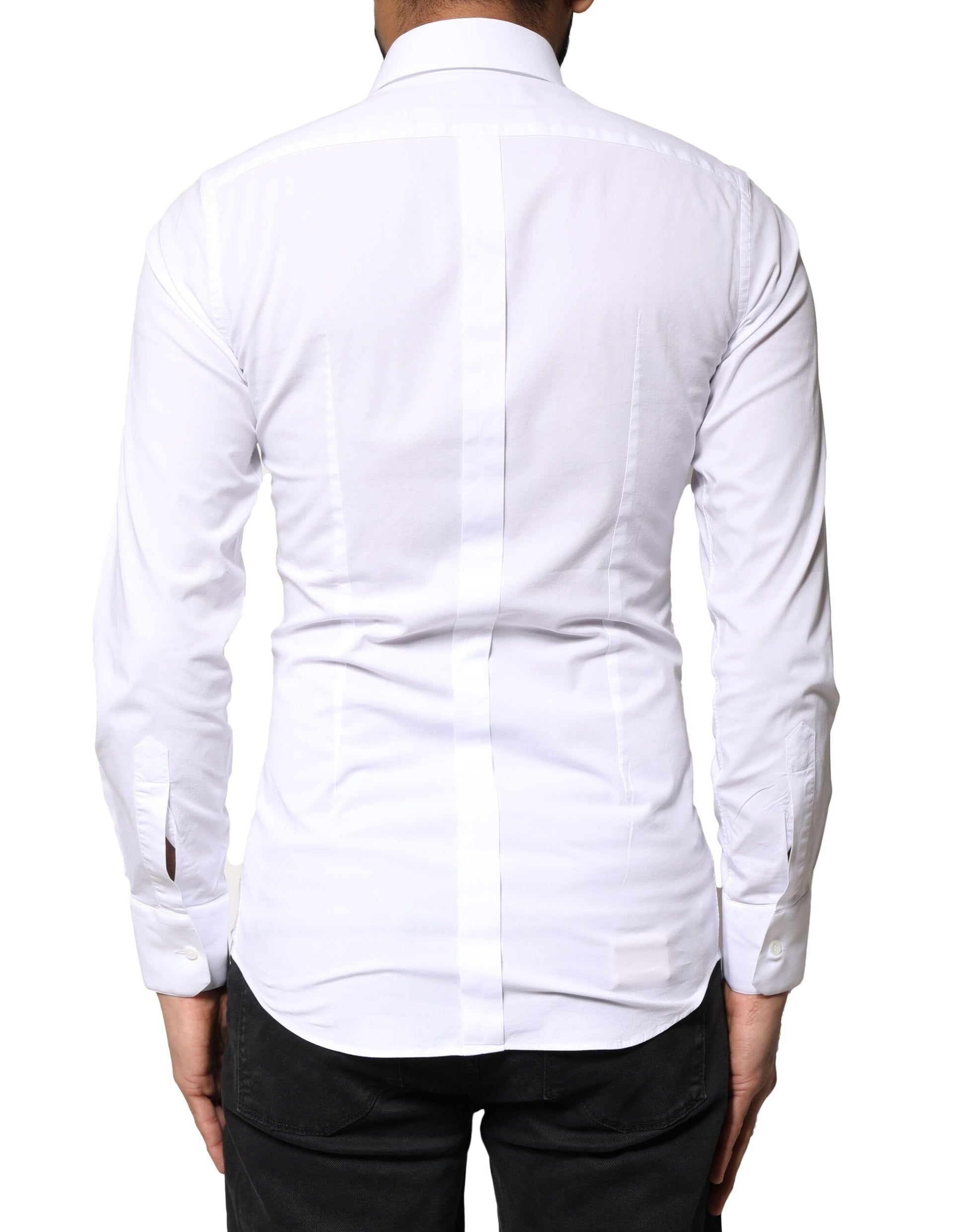 White GOLD Cotton Long Sleeves Dress Shirt-Dolce & Gabbana-LabelTerrace.com