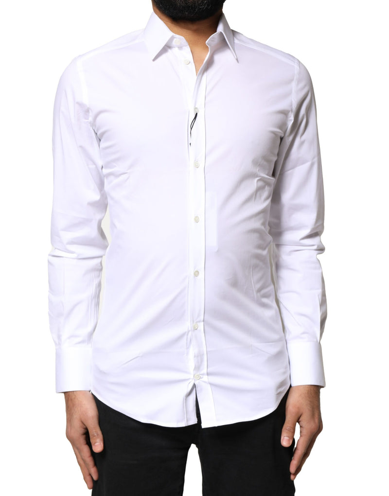 White GOLD Cotton Long Sleeves Dress Shirt-Dolce & Gabbana-LabelTerrace.com