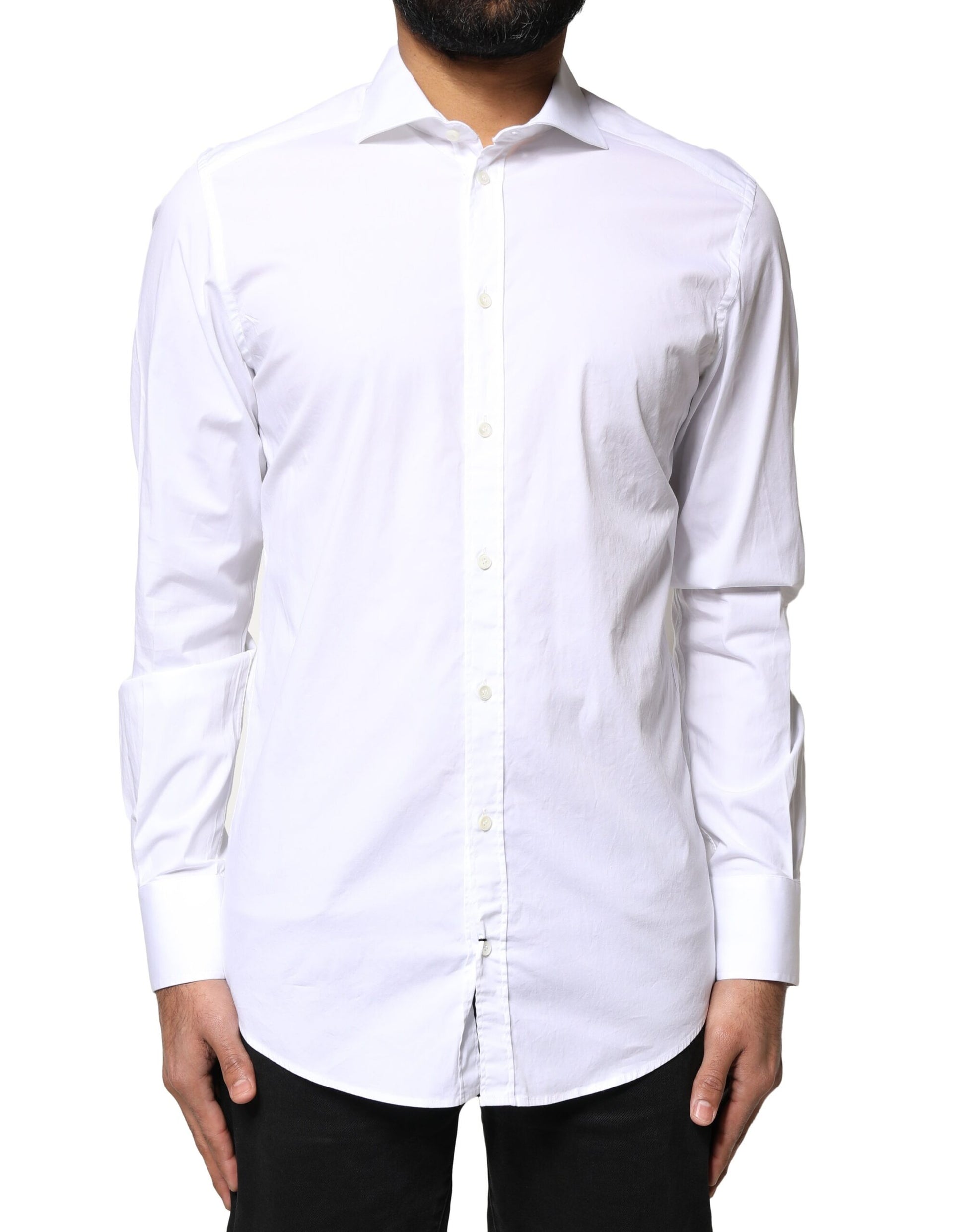 White GOLD Cotton Long Sleeves Dress Shirt-Dolce & Gabbana-LabelTerrace.com