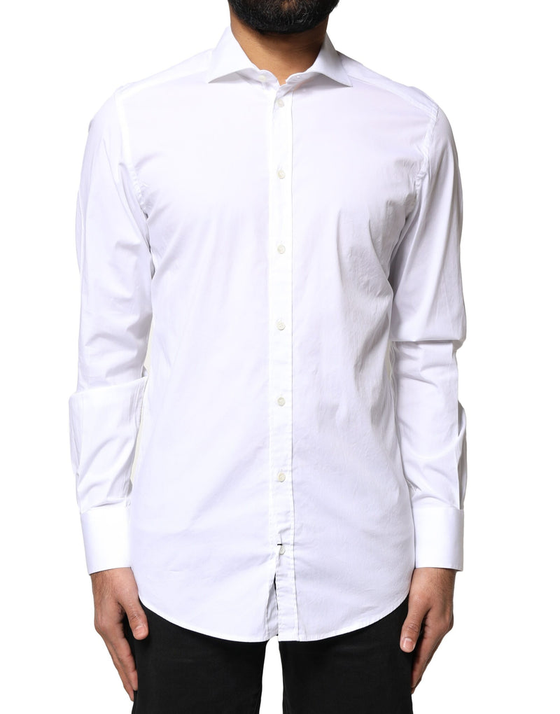 White GOLD Cotton Long Sleeves Dress Shirt-Dolce & Gabbana-LabelTerrace.com