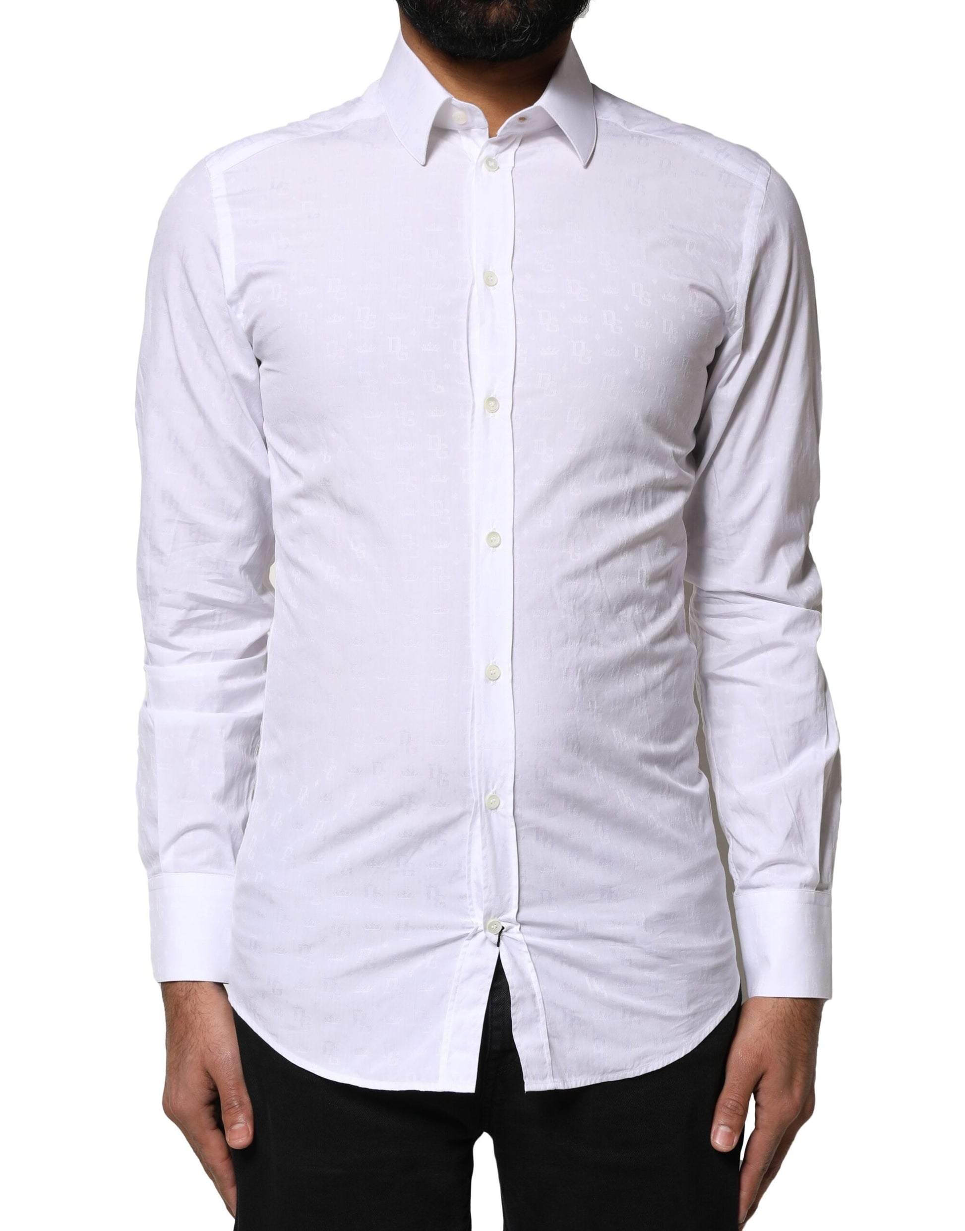 White GOLD Cotton Long Sleeves Dress Shirt-Dolce & Gabbana-LabelTerrace.com