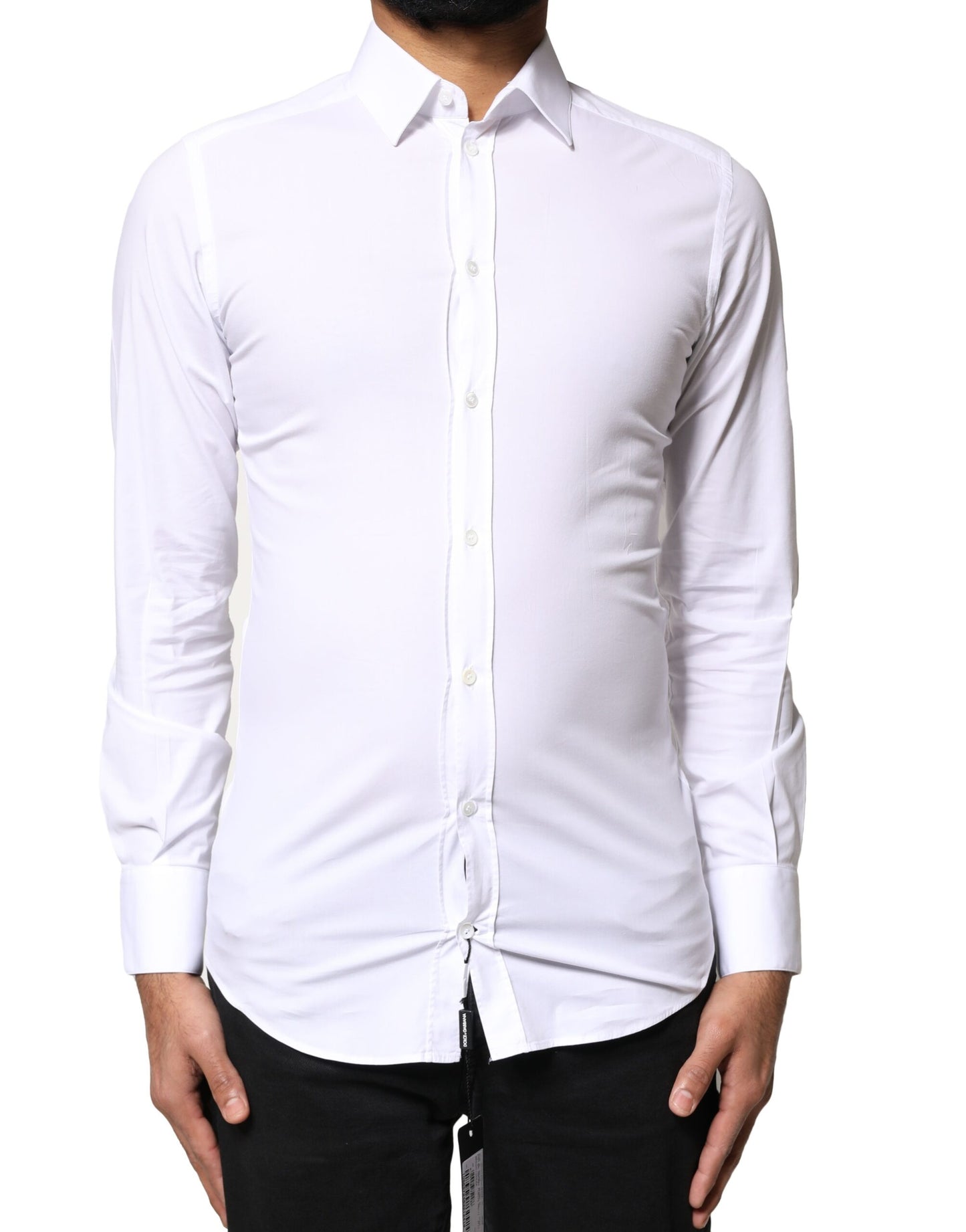 White GOLD Cotton Long Sleeves Dress Shirt-Dolce & Gabbana-LabelTerrace.com