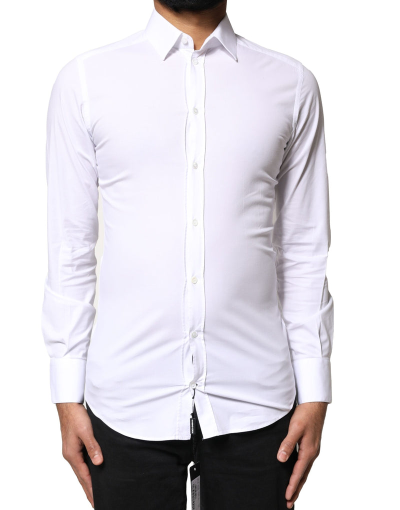 White GOLD Cotton Long Sleeves Dress Shirt-Dolce & Gabbana-LabelTerrace.com