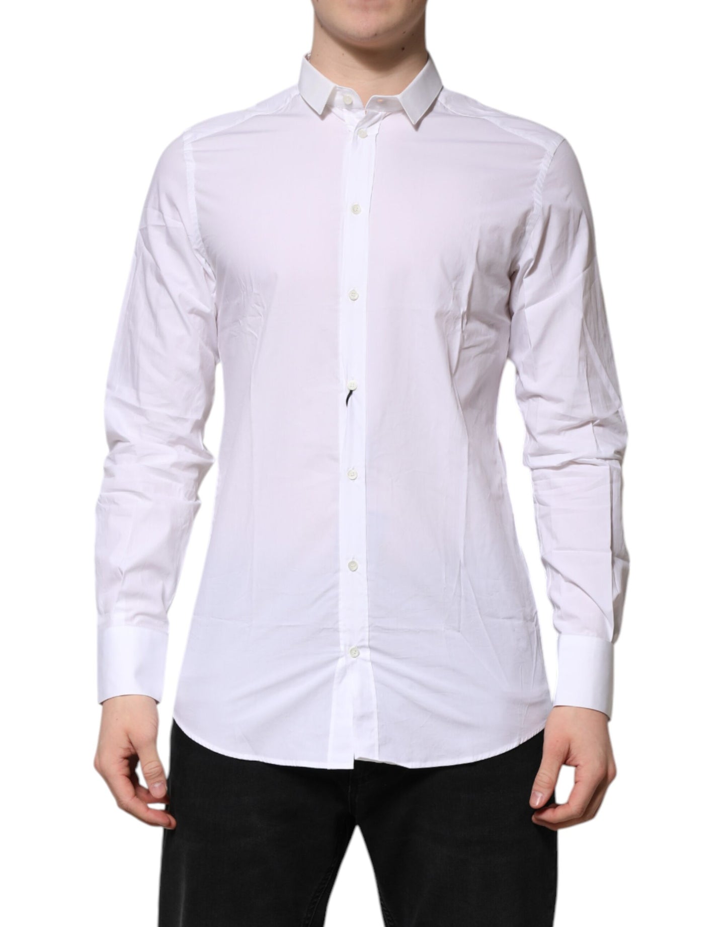 White GOLD Cotton Long Sleeves Men Formal Shirt-Dolce & Gabbana-LabelTerrace.com