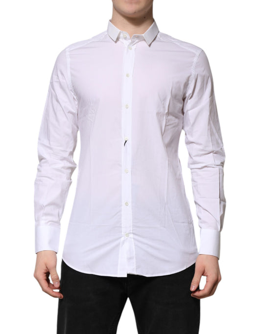 White GOLD Cotton Long Sleeves Men Formal Shirt-Dolce & Gabbana-LabelTerrace.com
