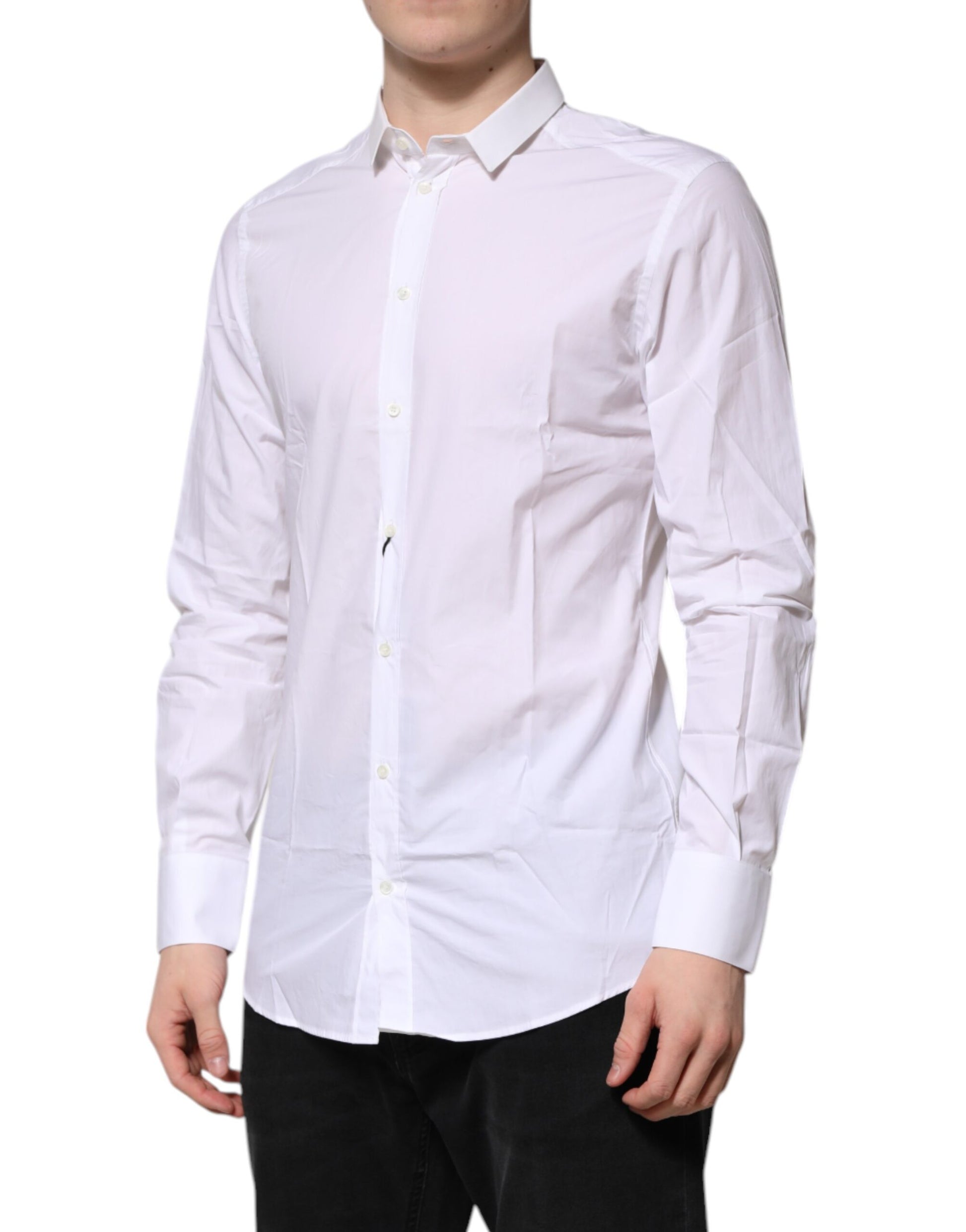 White GOLD Cotton Long Sleeves Men Formal Shirt-Dolce & Gabbana-LabelTerrace.com