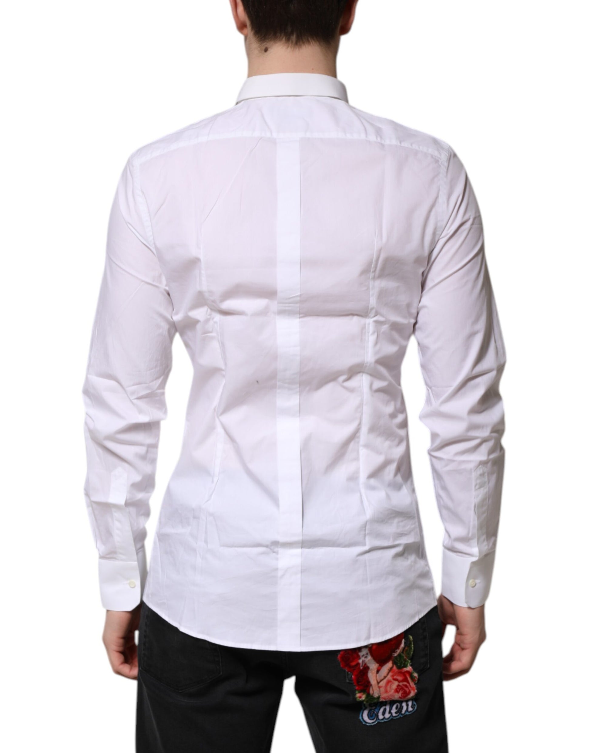 White GOLD Cotton Long Sleeves Men Formal Shirt-Dolce & Gabbana-LabelTerrace.com