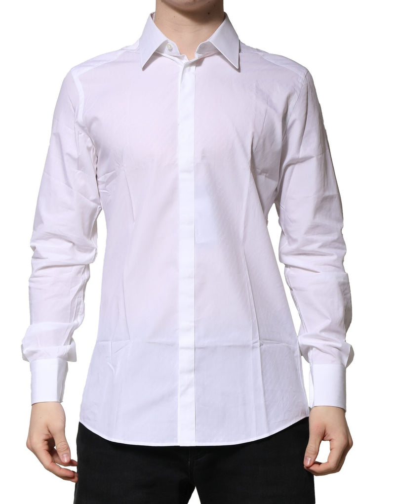 White GOLD Cotton Long Sleeves Men Formal Shirt-Dolce & Gabbana-LabelTerrace.com