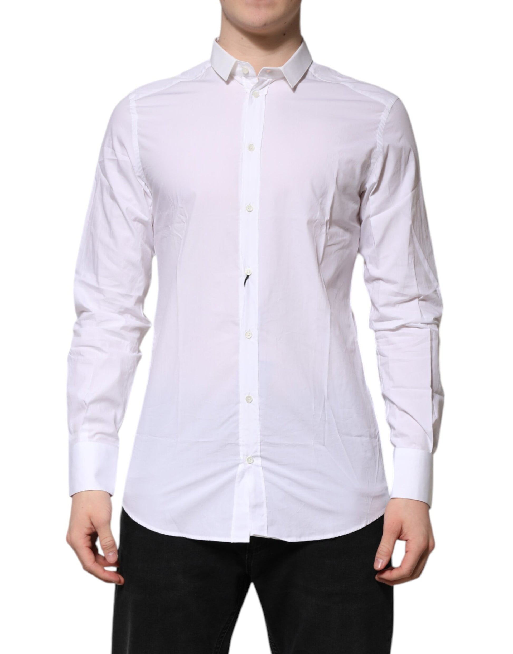White GOLD Cotton Long Sleeves Men Formal Shirt-Dolce & Gabbana-LabelTerrace.com