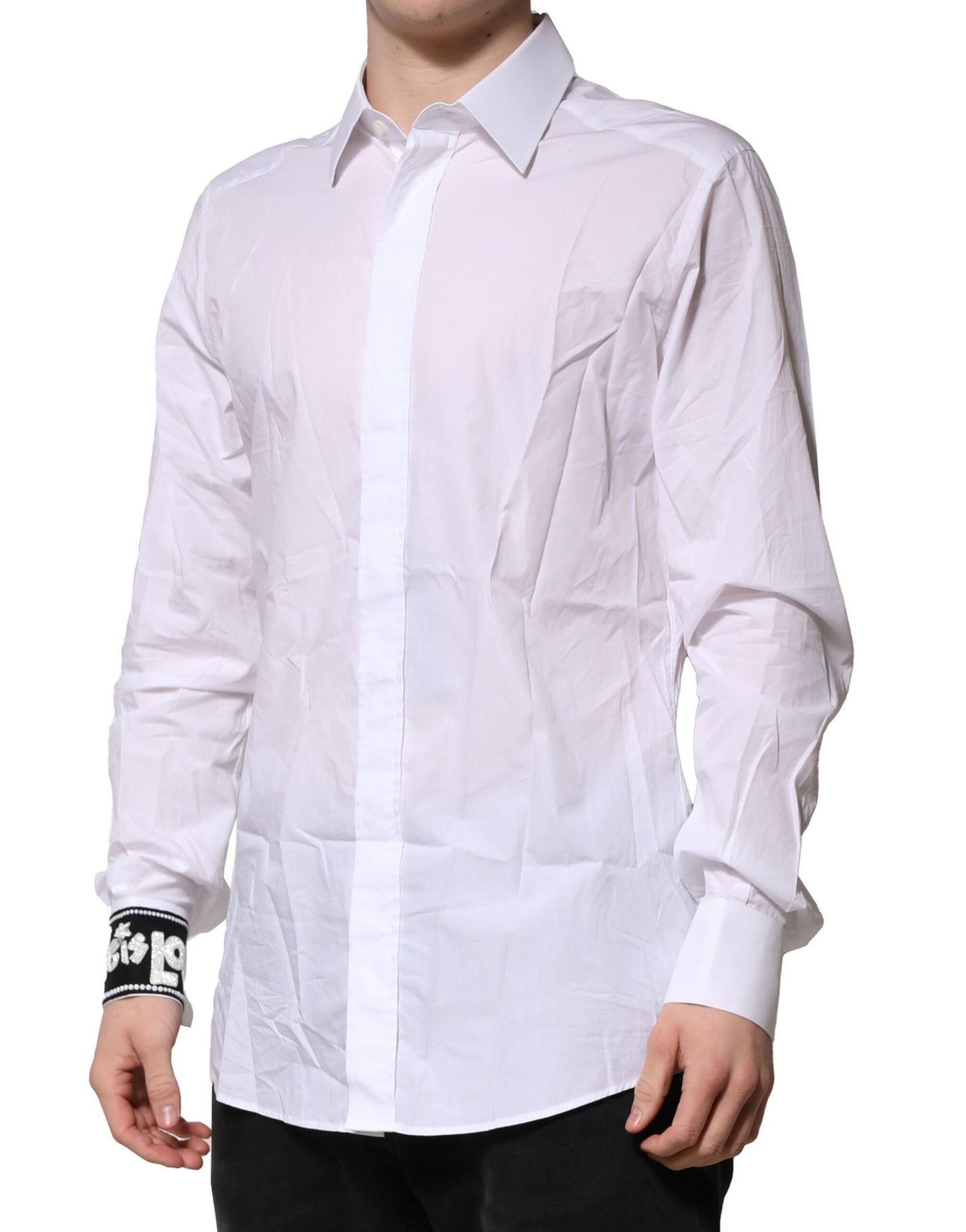 White GOLD Cotton Men Dress Formal Shirt-Dolce & Gabbana-LabelTerrace.com