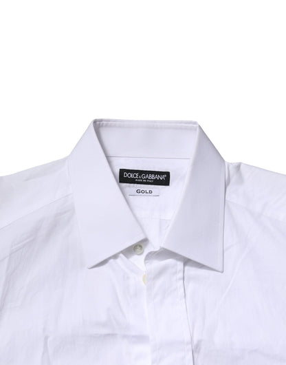 White GOLD Cotton Men Dress Formal Shirt-Dolce & Gabbana-LabelTerrace.com