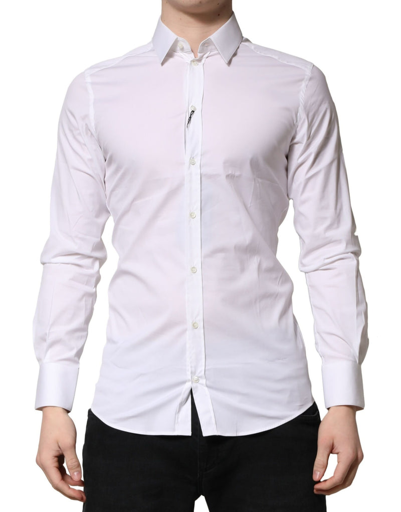 White GOLD Cotton Men Dress Formal Shirt-Dolce & Gabbana-LabelTerrace.com