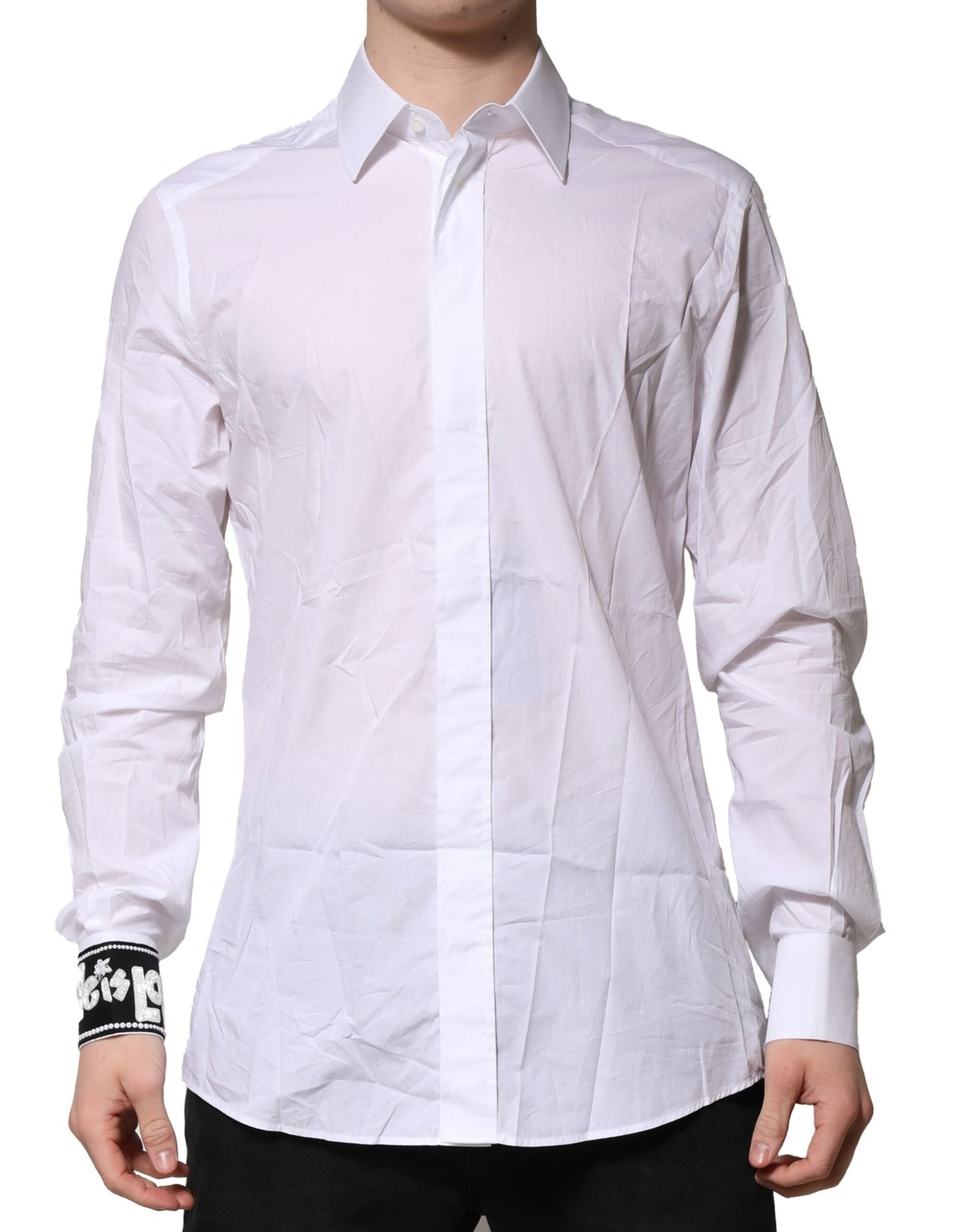 White GOLD Cotton Men Dress Formal Shirt-Dolce & Gabbana-LabelTerrace.com