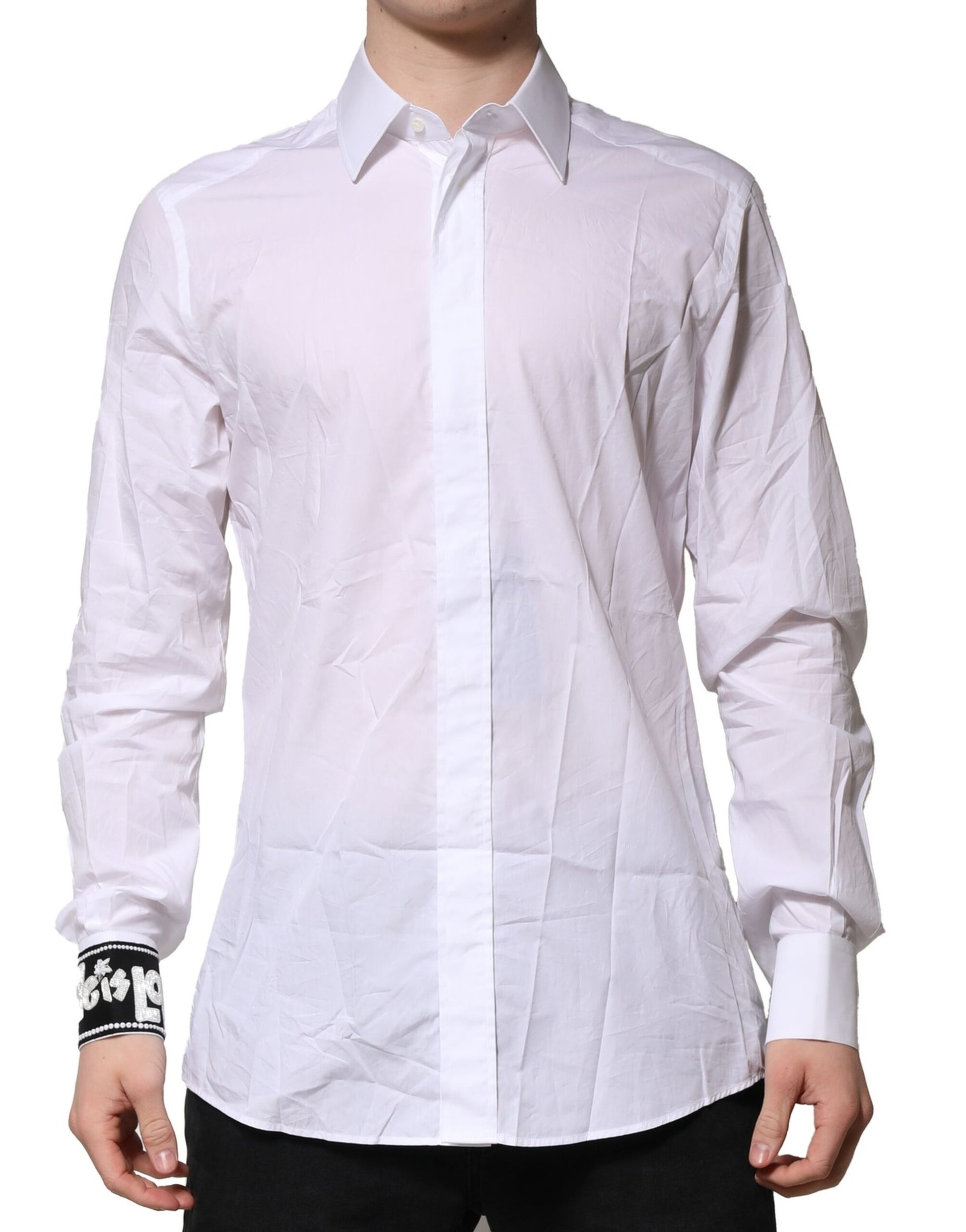 White GOLD Cotton Men Dress Formal Shirt-Dolce & Gabbana-LabelTerrace.com