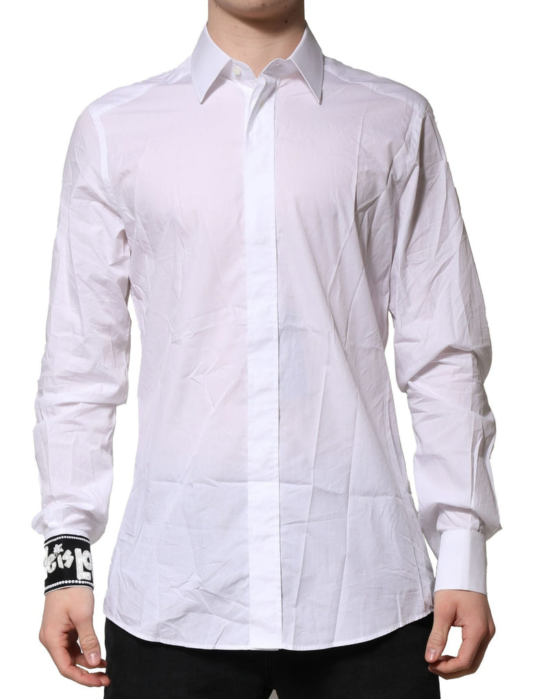 White GOLD Cotton Men Dress Formal Shirt-Dolce & Gabbana-LabelTerrace.com