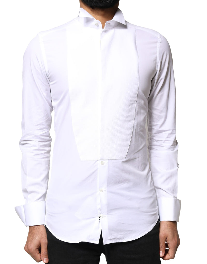 White GOLD Cotton Poplin Bib Formal Men Dress Shirt-Dolce & Gabbana-LabelTerrace.com