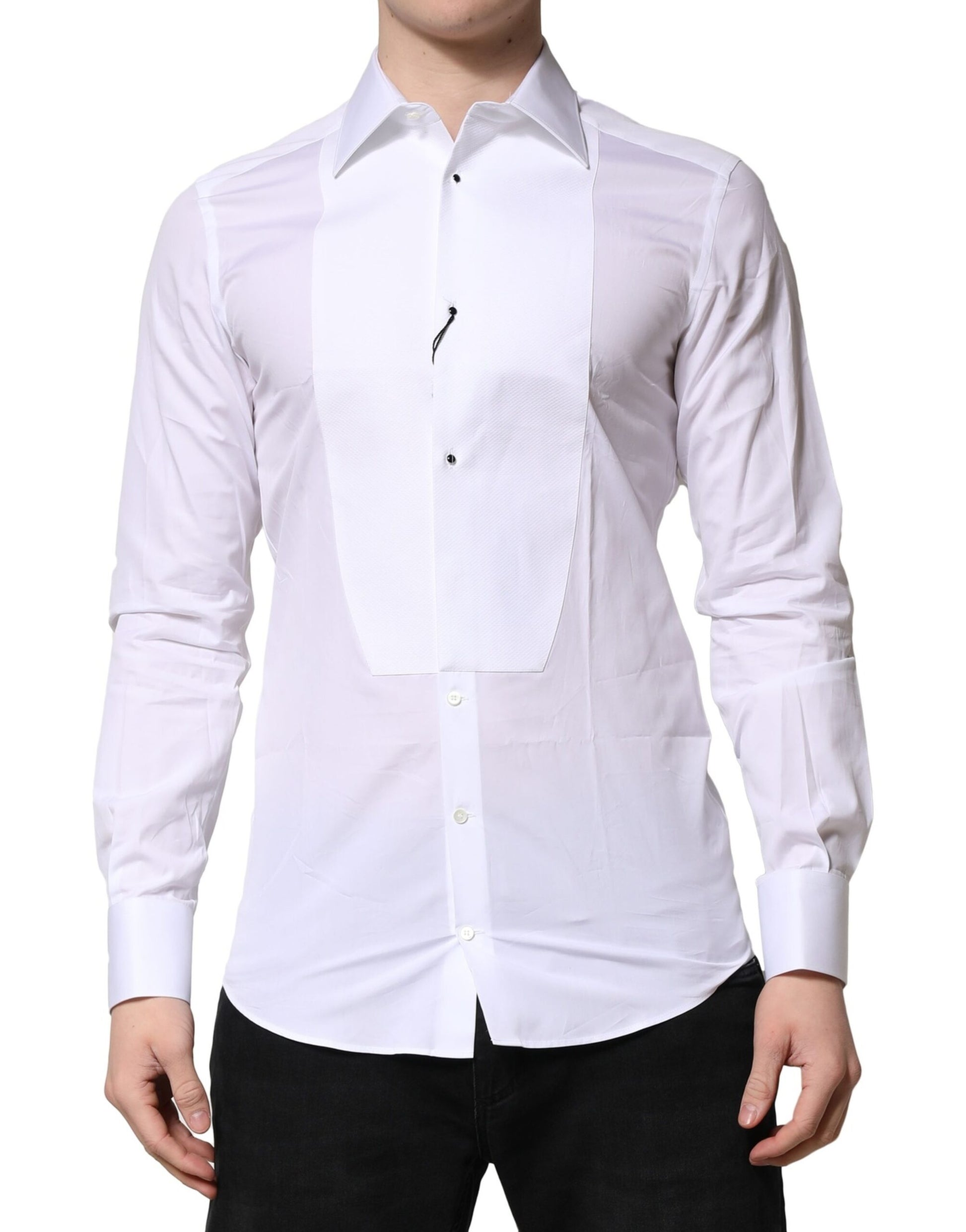 White GOLD Crown Cotton Dress Formal Shirt-Dolce & Gabbana-LabelTerrace.com