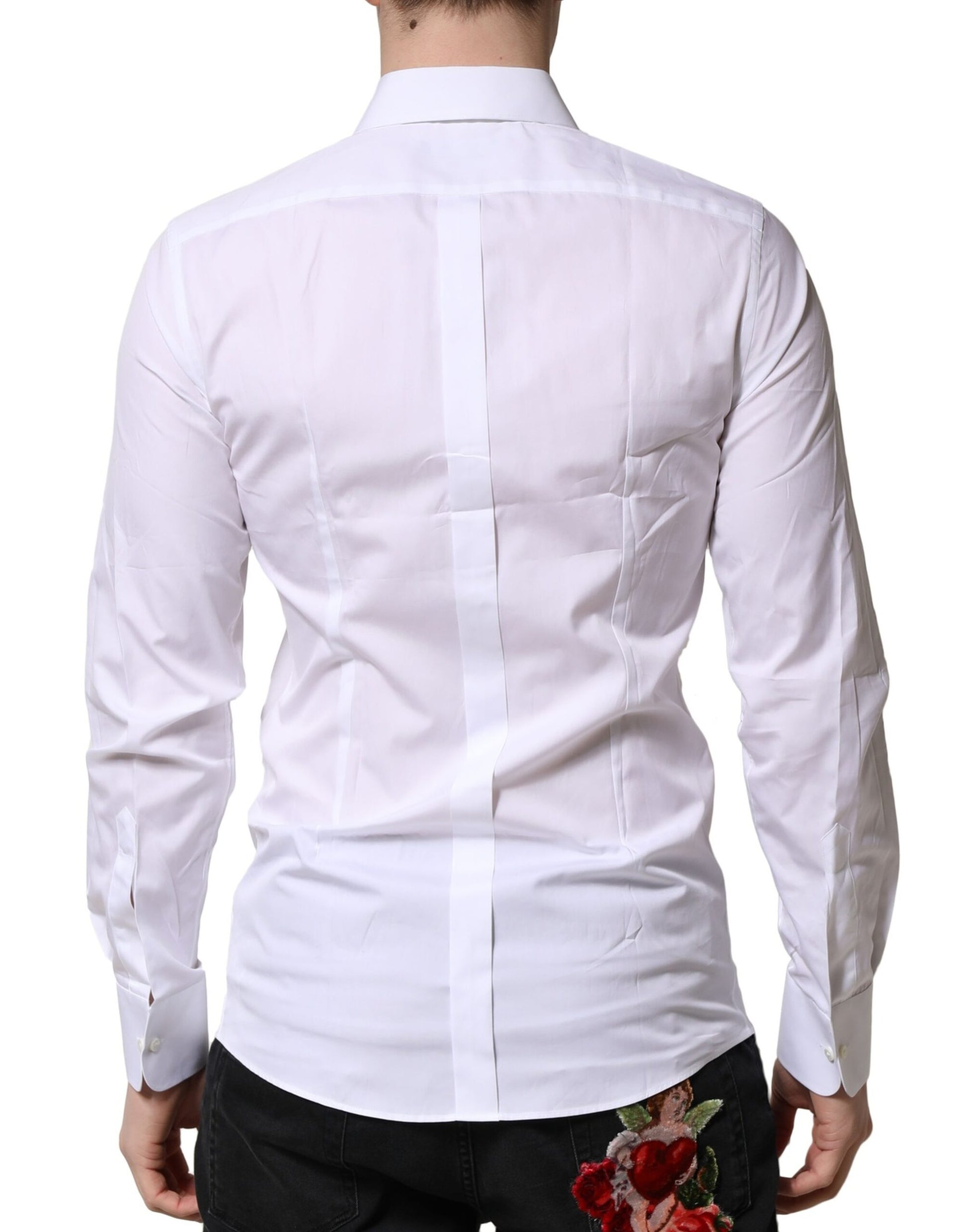 White GOLD Crown Cotton Dress Formal Shirt-Dolce & Gabbana-LabelTerrace.com