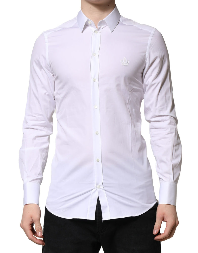 White GOLD Crown Cotton Dress Formal Shirt-Dolce & Gabbana-LabelTerrace.com
