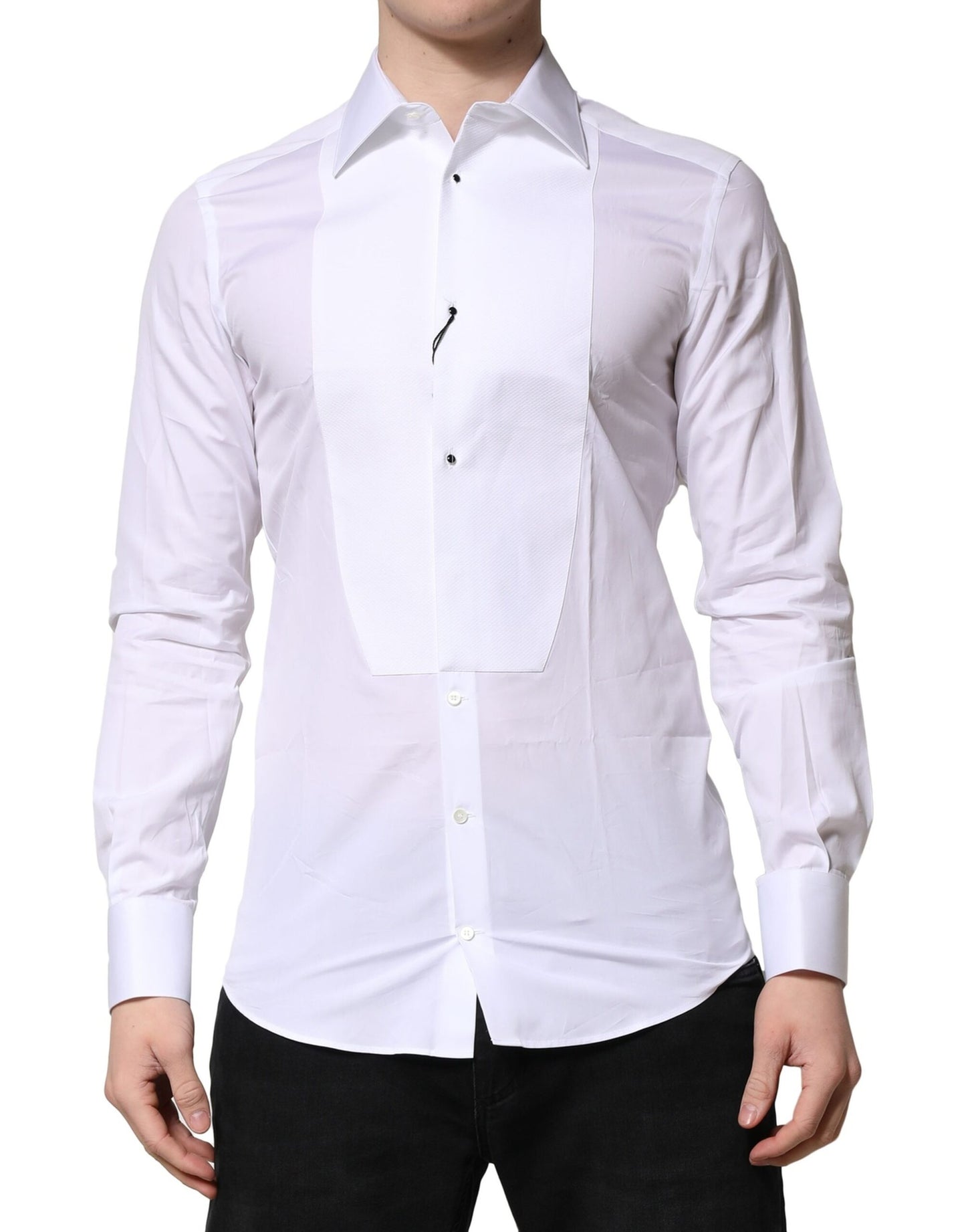 White GOLD Crown Cotton Dress Formal Shirt-Dolce & Gabbana-LabelTerrace.com