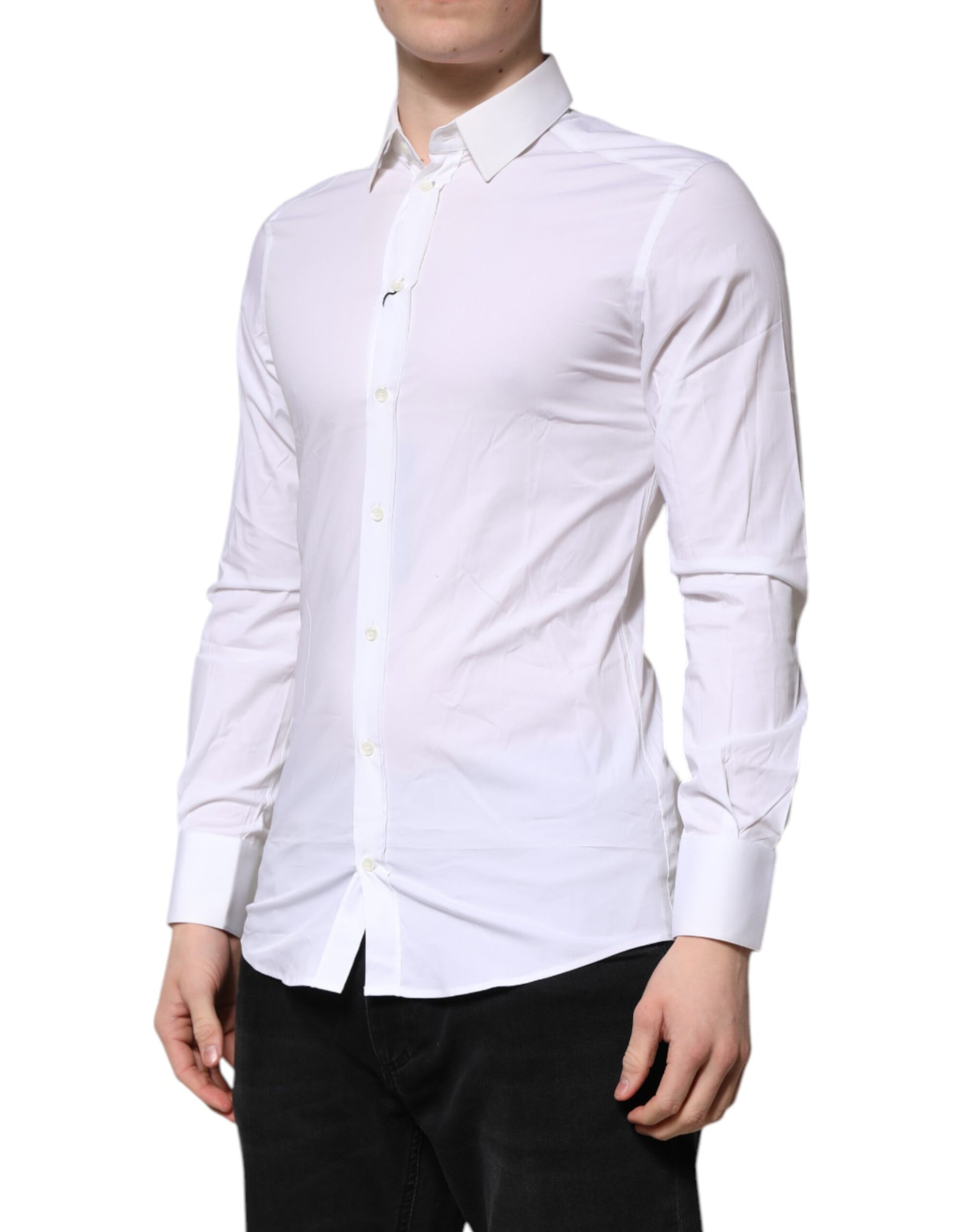White GOLD Long Sleeves Dress Formal Shirt-Dolce & Gabbana-LabelTerrace.com