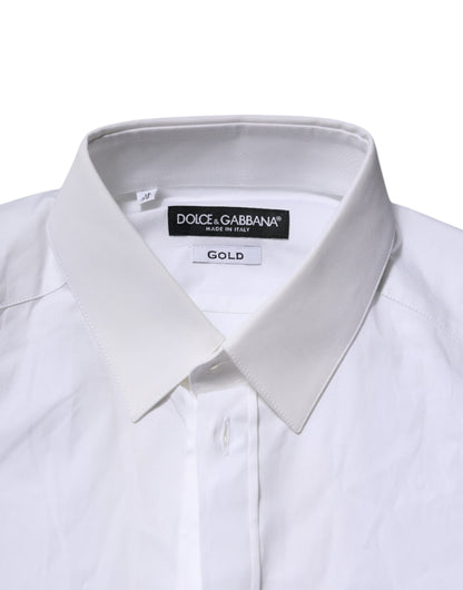 White GOLD Long Sleeves Dress Formal Shirt-Dolce & Gabbana-LabelTerrace.com