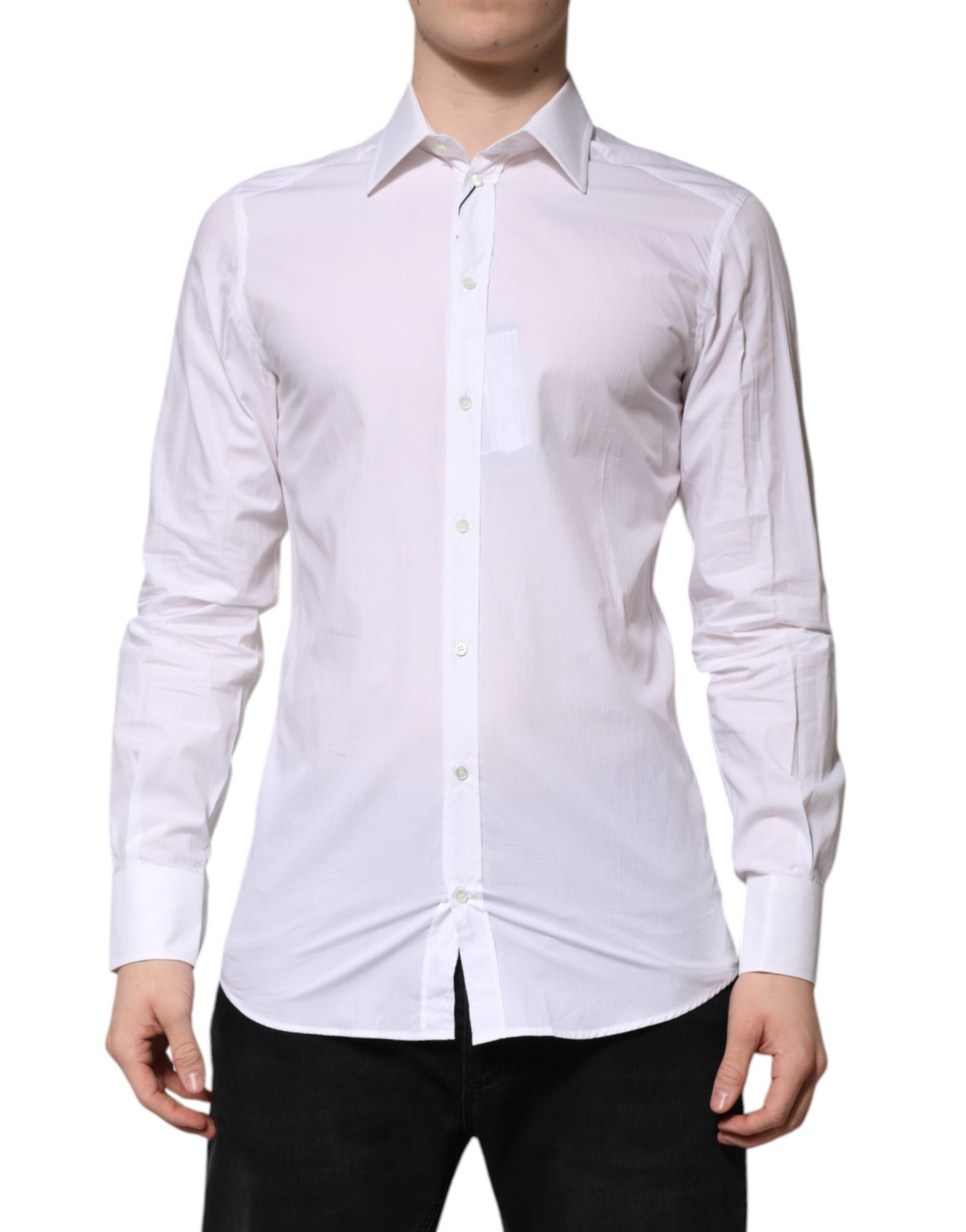 White GOLD Long Sleeves Dress Formal Shirt-Dolce & Gabbana-LabelTerrace.com