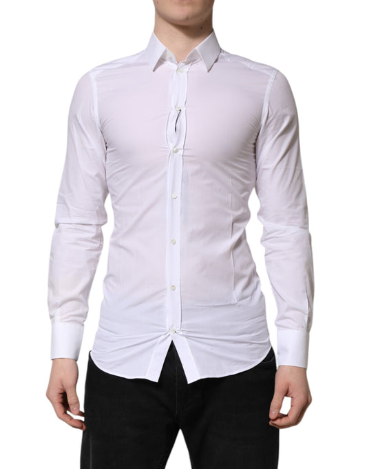 White GOLD Long Sleeves Dress Men Formal Shirt-Dolce & Gabbana-LabelTerrace.com