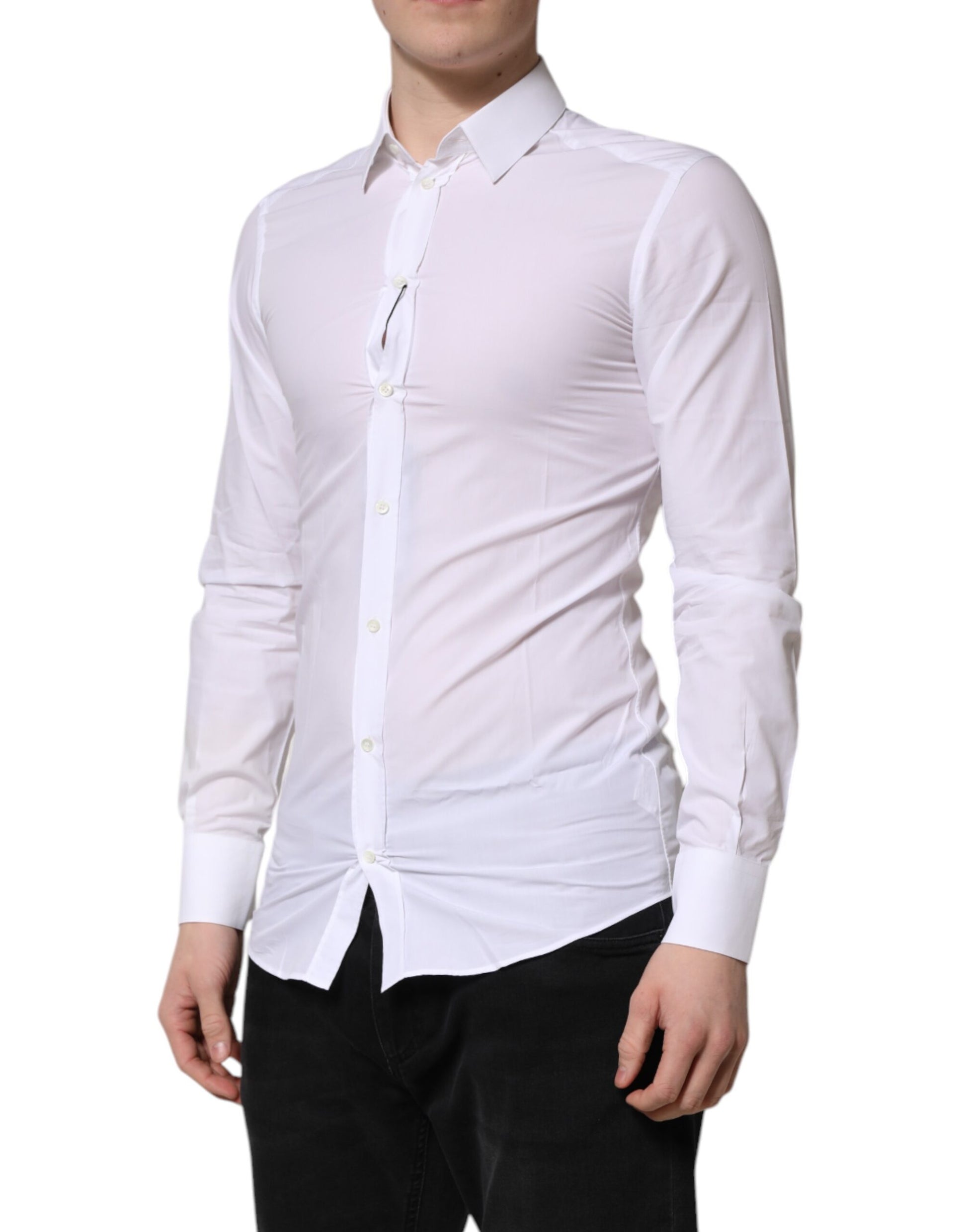 White GOLD Long Sleeves Dress Men Formal Shirt-Dolce & Gabbana-LabelTerrace.com