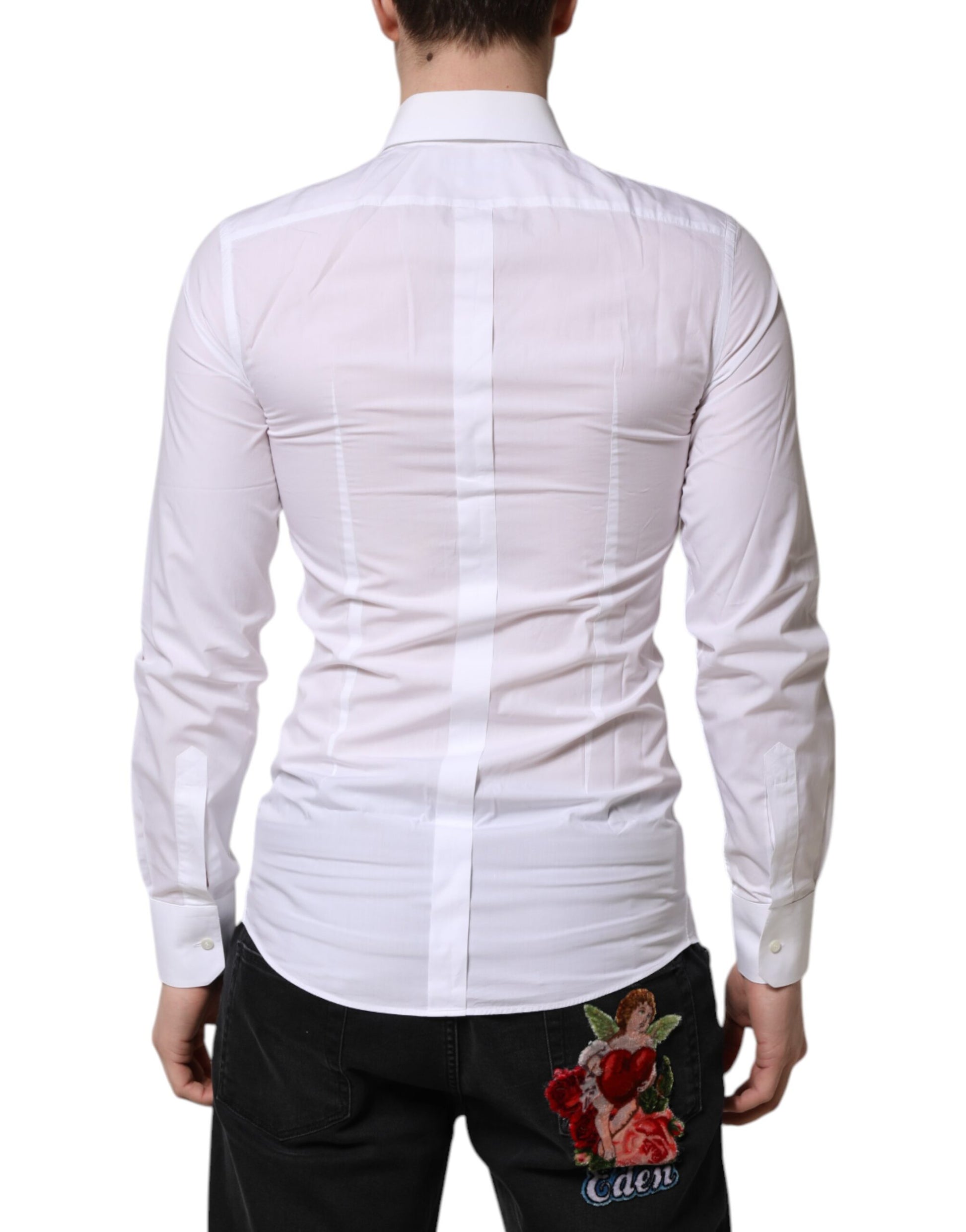 White GOLD Long Sleeves Dress Men Formal Shirt-Dolce & Gabbana-LabelTerrace.com