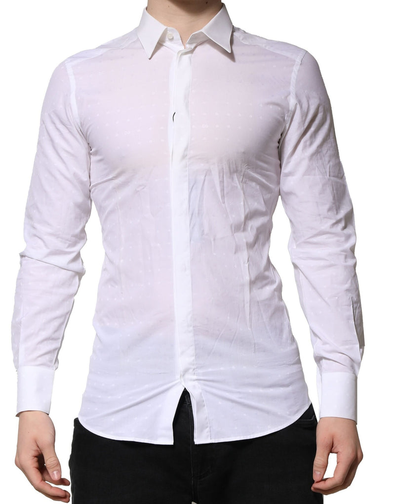 White GOLD Long Sleeves Dress Men Formal Shirt-Dolce & Gabbana-LabelTerrace.com