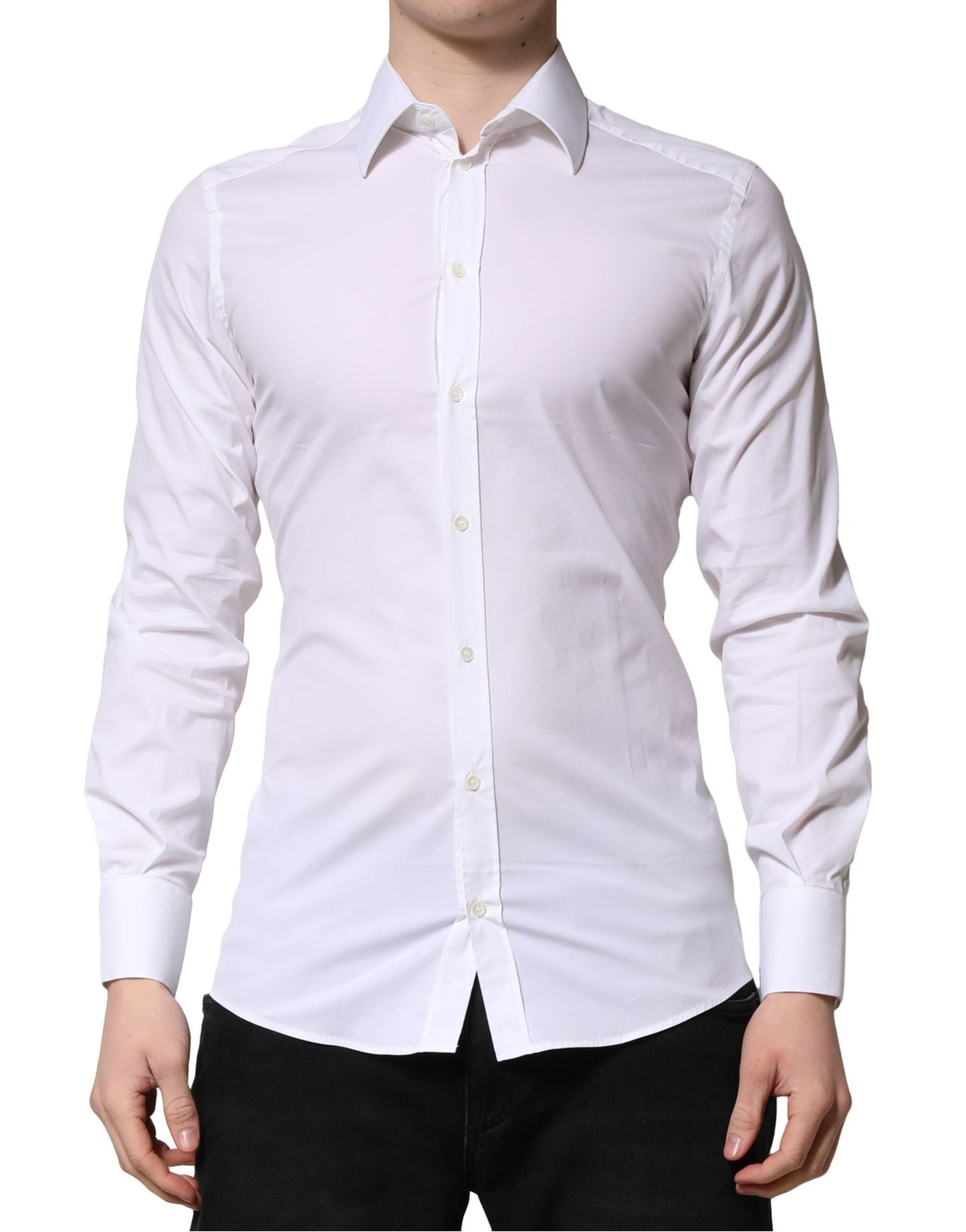 White GOLD Long Sleeves Men Dress Formal Shirt-Dolce & Gabbana-LabelTerrace.com