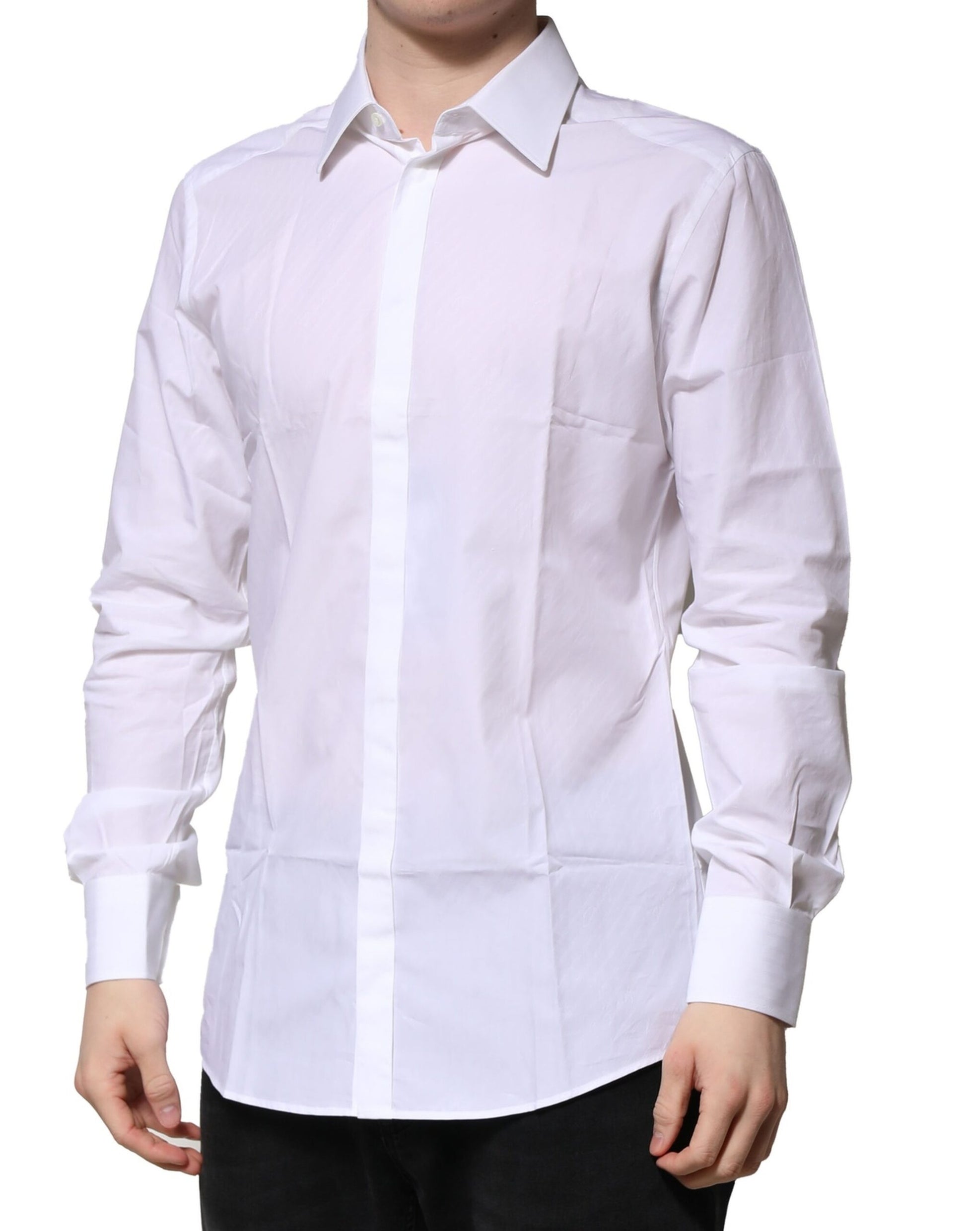 White GOLD Long Sleeves Men Dress Formal Shirt-Dolce & Gabbana-LabelTerrace.com