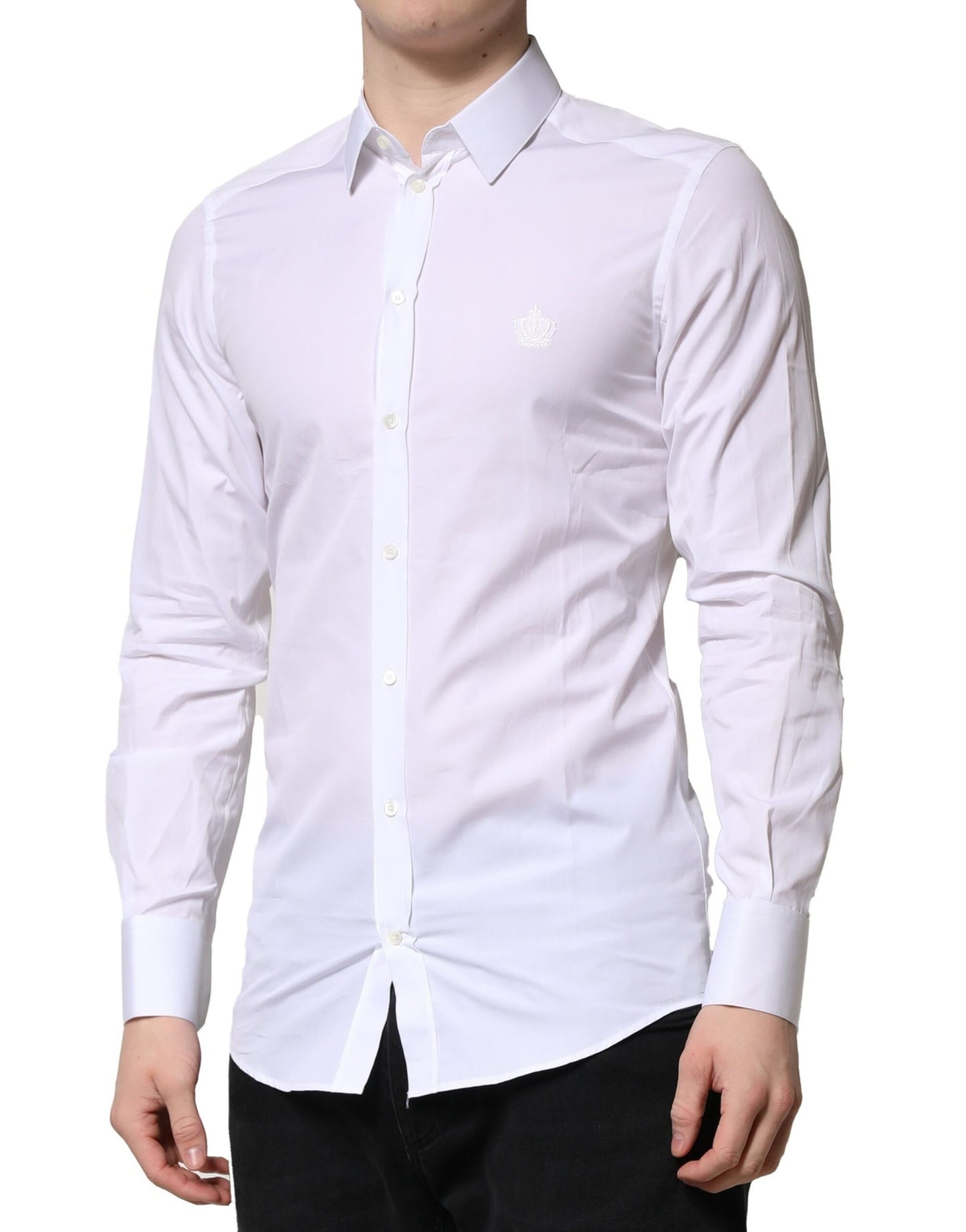 White GOLD Long Sleeves Men Dress Formal Shirt-Dolce & Gabbana-LabelTerrace.com