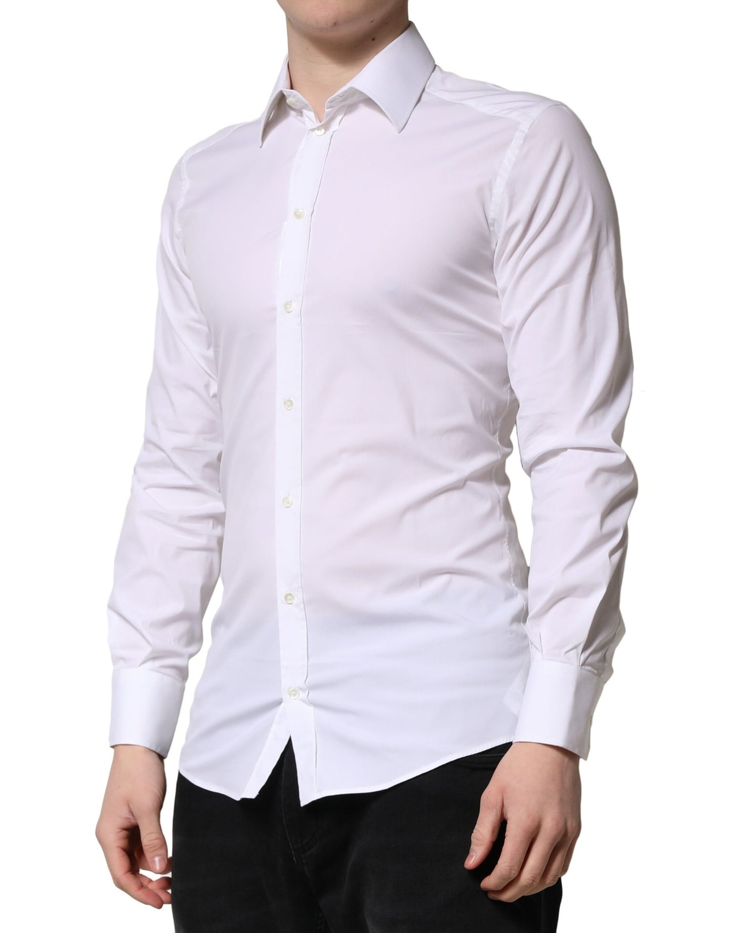 White GOLD Long Sleeves Men Dress Formal Shirt-Dolce & Gabbana-LabelTerrace.com