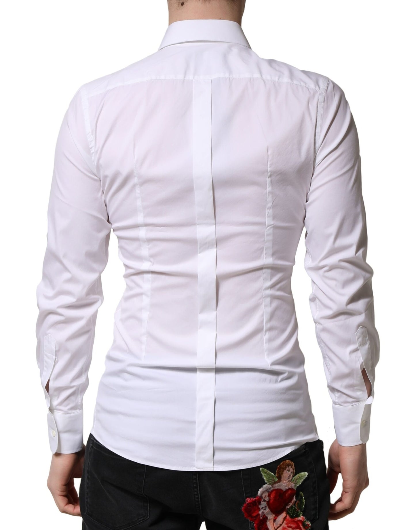 White GOLD Long Sleeves Men Dress Formal Shirt-Dolce & Gabbana-LabelTerrace.com