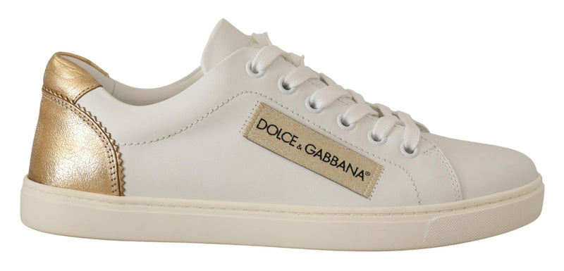 White Gold Leather Low Top Sneakers-Dolce & Gabbana-LabelTerrace.com