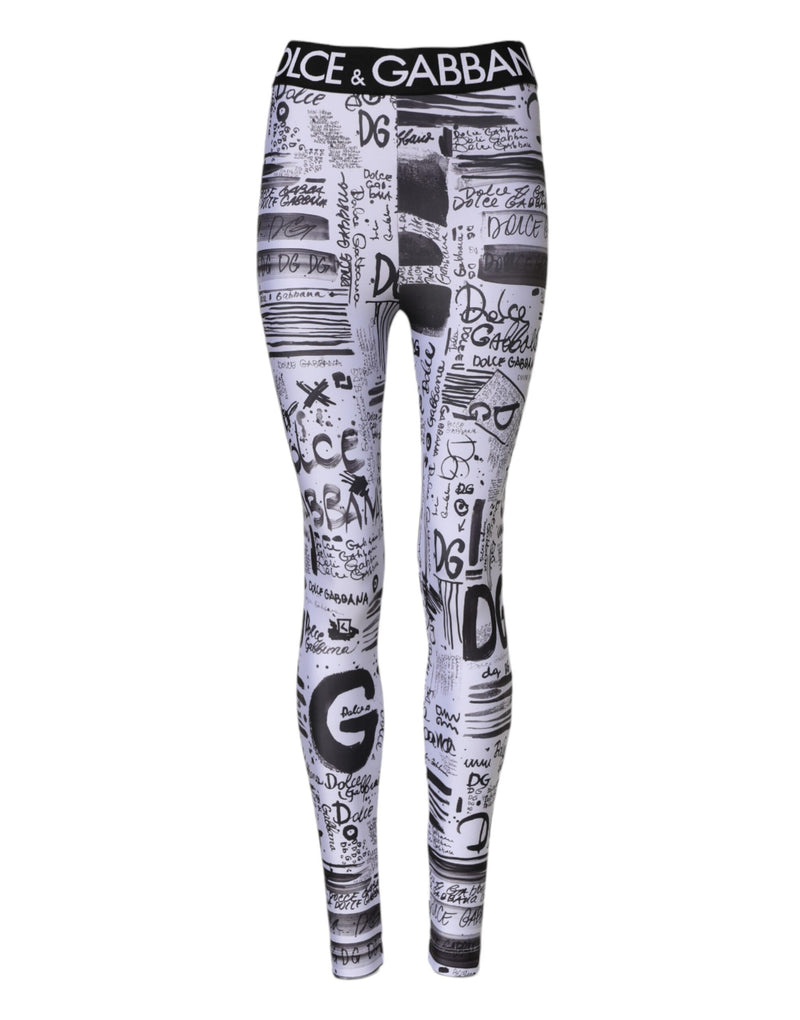 White Graphic HighWaist Skinny Leggings Pants-Dolce & Gabbana-LabelTerrace.com
